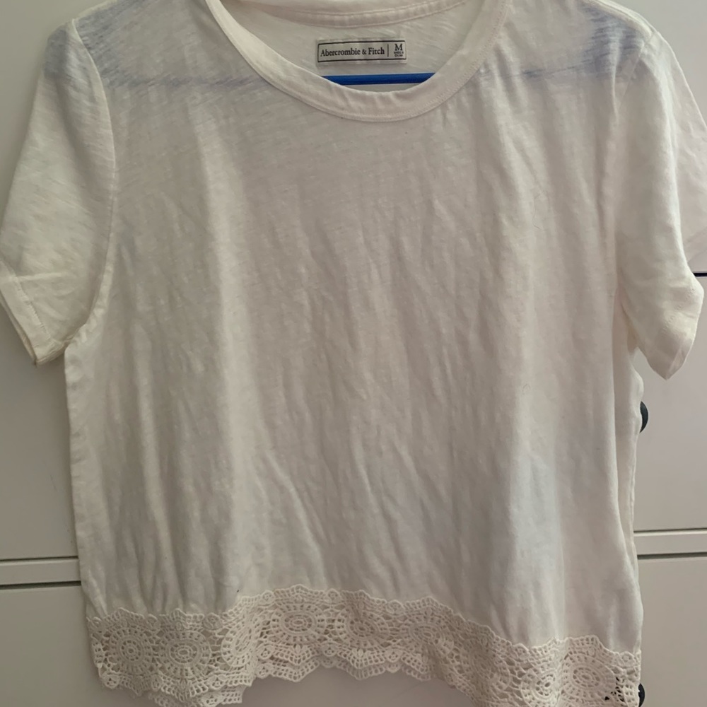 A&F white tshirt with bottom embroidery